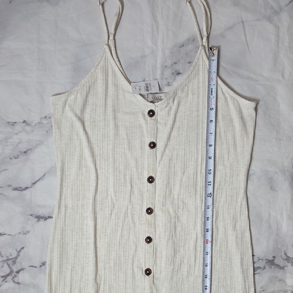 LOFT Cream Button-Front Midi Dress - Picture 4 of 7